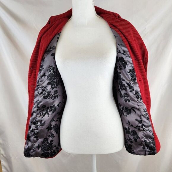 red corduroy double-breasted jacket / classic tailored coat – women’s S - Picture 8 of 10